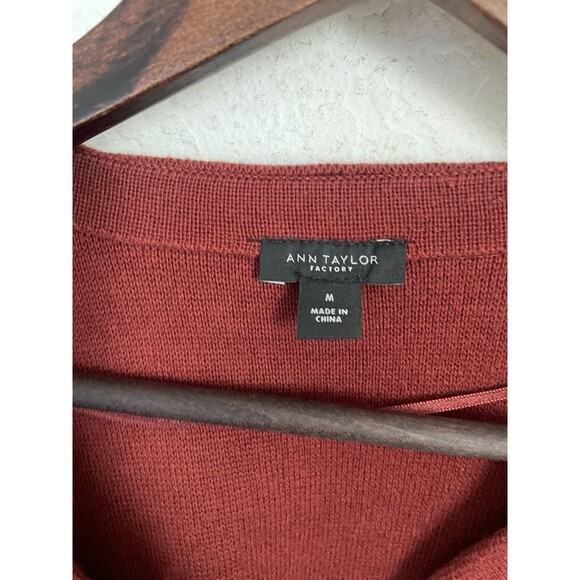 Ann Taylor Women’s Colorblock Open Front Cardigan Sweater Size M Rust Navy Black - Picture 6 of 7